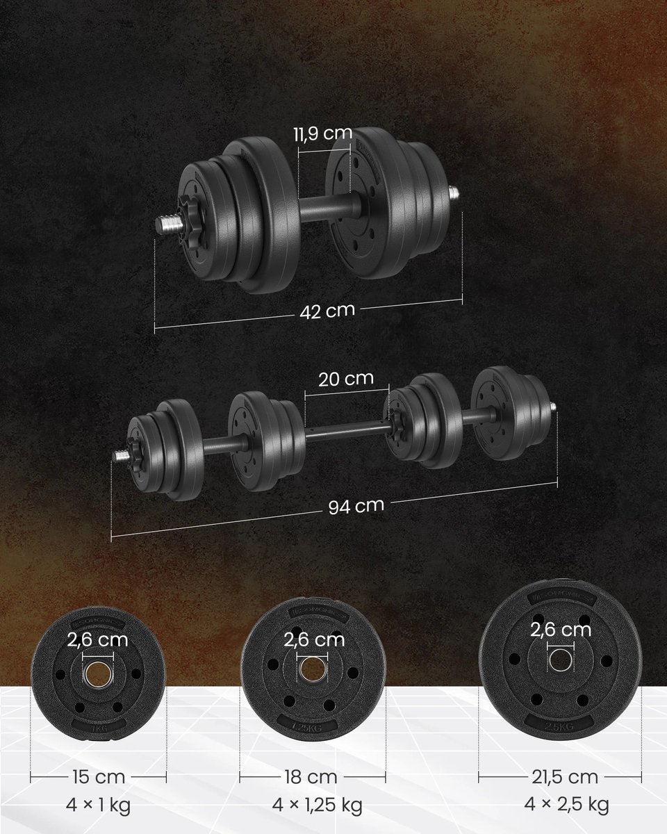 Dumbells set - Halter set - Dumbells 20 kg - Verstelbare dumbbells - Fitness gewichten - Fitness - Set 20KG (2x10KG) - Krachttraining Gewichten - Set voor Thuis Fitness – foto 3