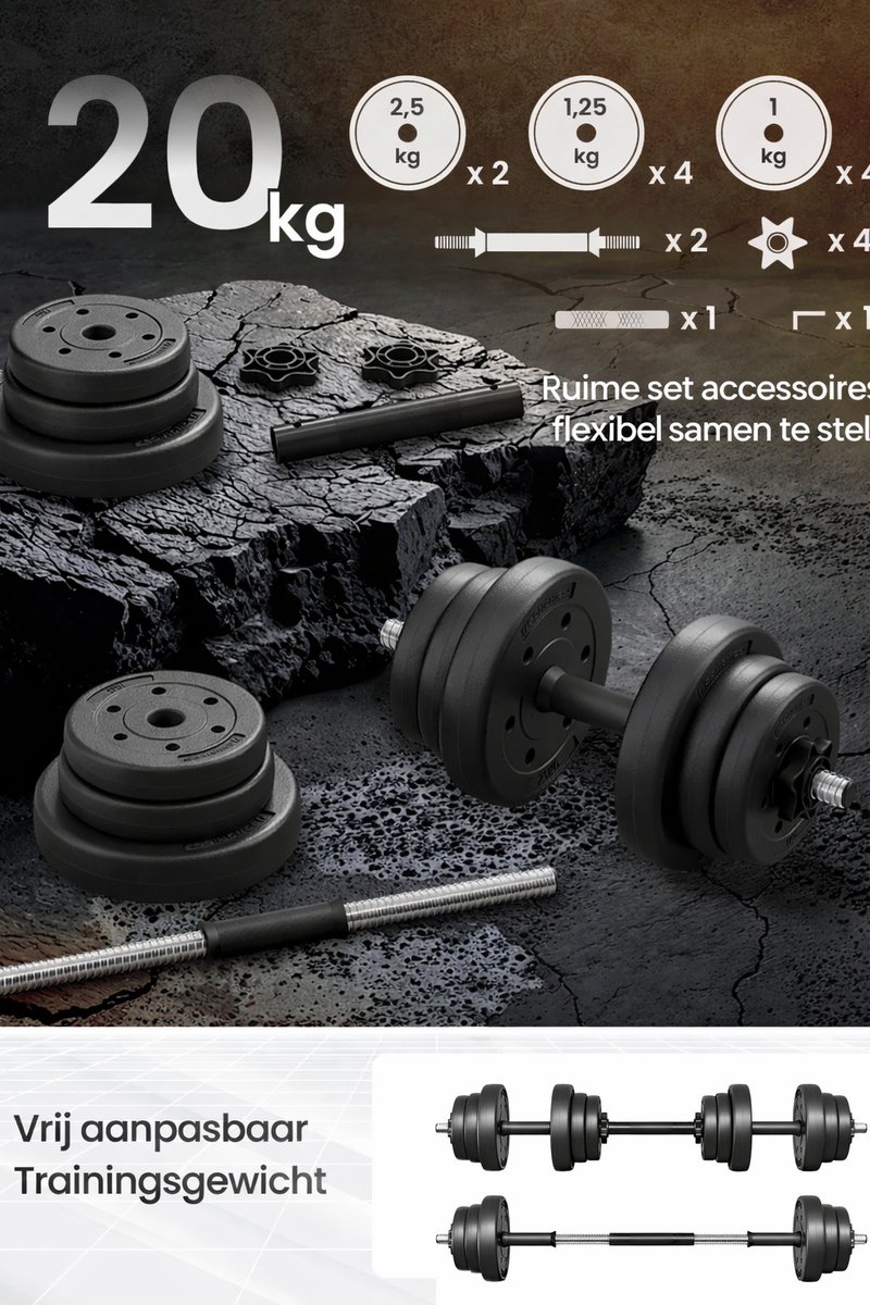 Dumbells set - Halter set - Dumbells 20 kg - Verstelbare dumbbells - Fitness gewichten - Fitness - Set 20KG (2x10KG) - Krachttraining Gewichten - Set voor Thuis Fitness – foto 4