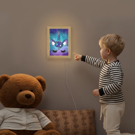 Nachtlampje 15x20 cm - Kinder lamp - Eenhoorn - Sterrenhemel - Ster - Blauw - Tafellamp kinderkamer - Slaapkamer lamp - Bedlamp kinderen - Kinderlampje stopcontact - Wandlamp babykamer - Nachtlampjes van Merkloos — afbeelding 5