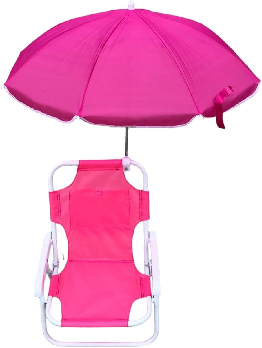 Kinder strandstoel - Opvouwbare lounge - Zomerse uitjes - Met afneembare parasol - 37x30x47 cm - Roze