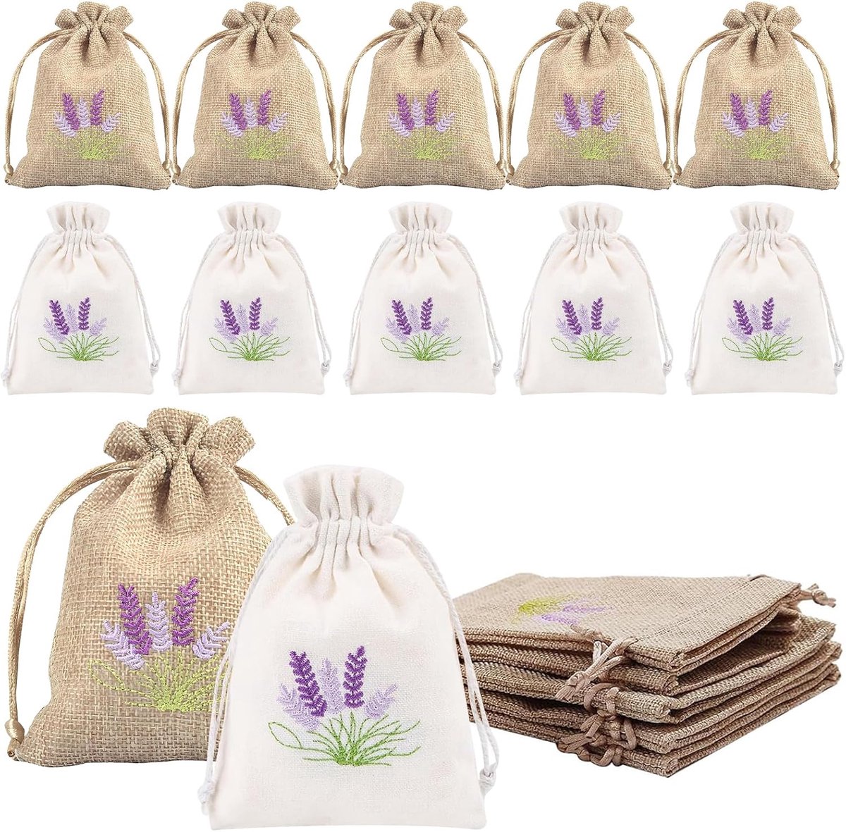 Lavendelzakjes Set - Geurzakjes Kruiden - Opbergen Sieraden - Met Trekkoord Sluiting - 10x