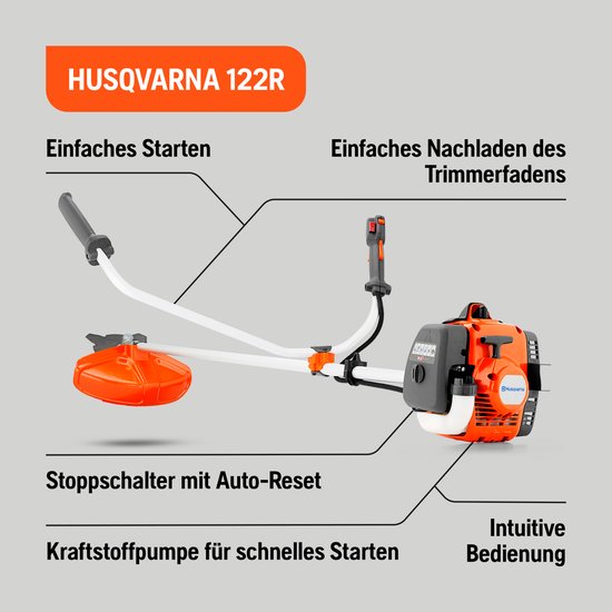 Husqvarna 122R Benzine Trimmer - 21,7cc 2-Takt Motor, 43cm Snijbreedte, Tap'n Go, Smart Start® met Draagriem van Husqvarna — afbeelding 2