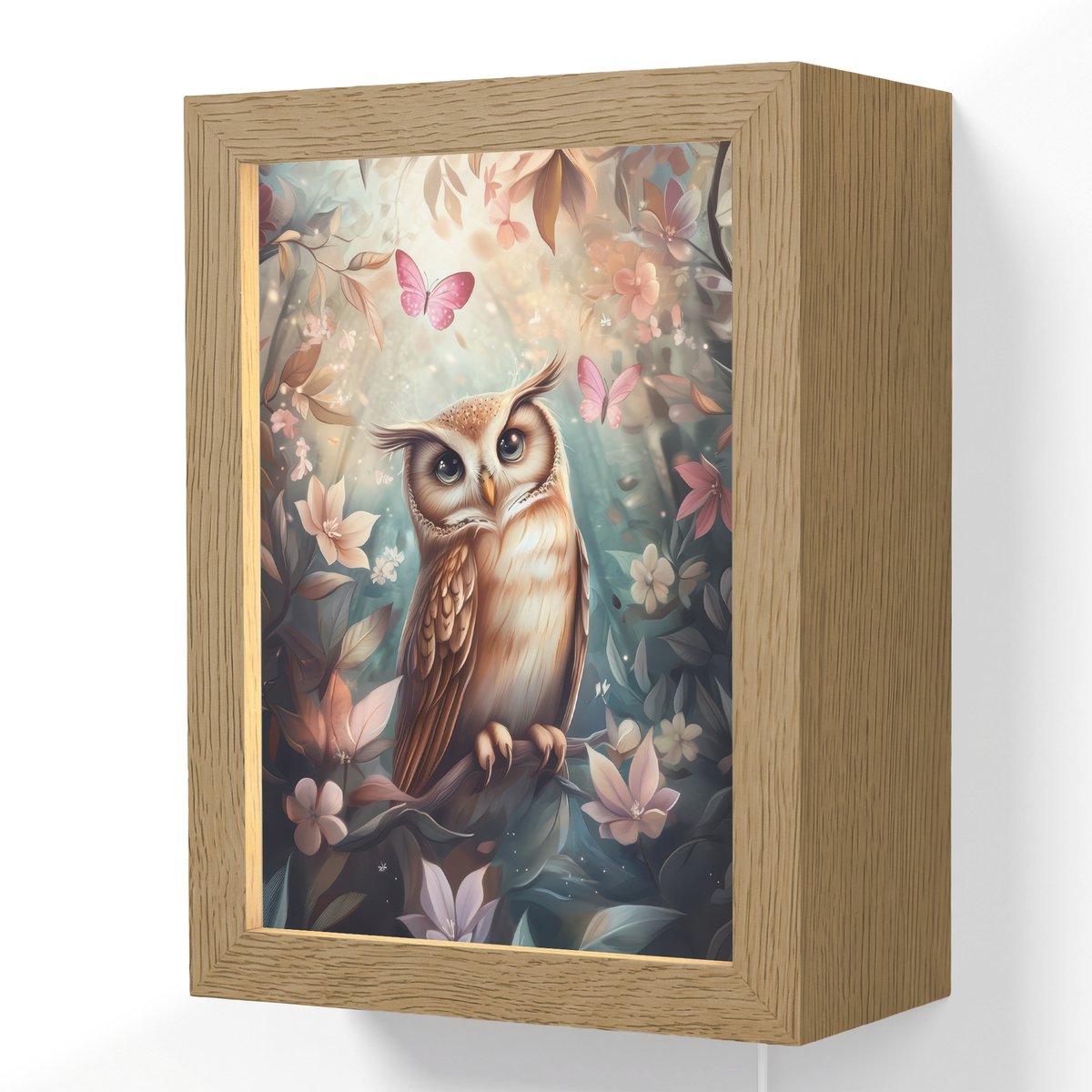Wandlamp 15x20 cm - Oplaadbaar - Uil - Bos - Bloemen - Vlinders - Wandlampen binnen woonka