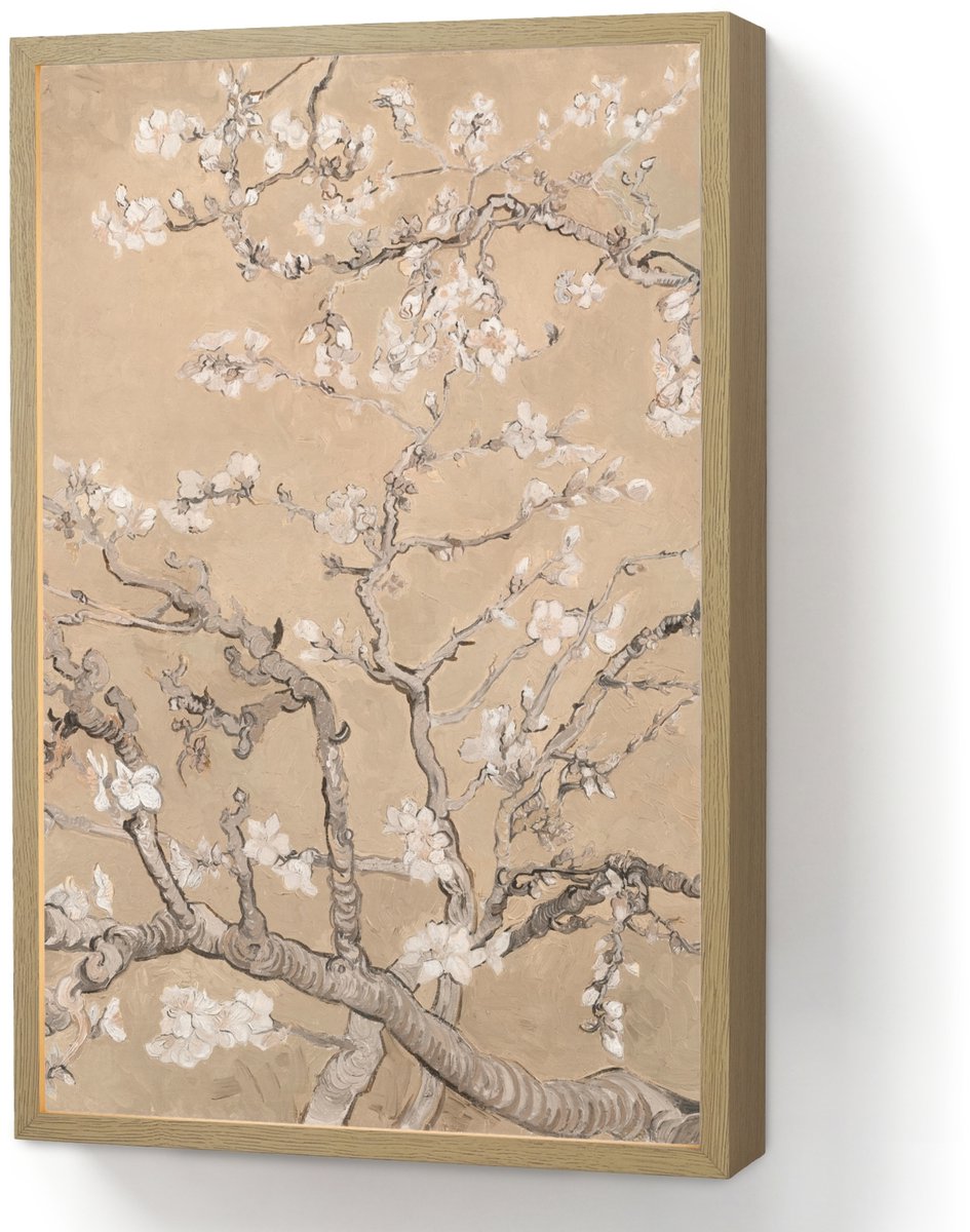 Wandlamp 40x60 cm - Oplaadbaar - Amandelbloesem - Kunst - Van Gogh - Beige - Wandlampen binnen woonkamer - Slaapkamer lamp - Decoratieve nachtlamp - Vloerlamp draadloos