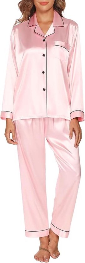 Dames pyjama set met lange mouwen en knopen, satijnen nachtkleding voor alle seizoenen