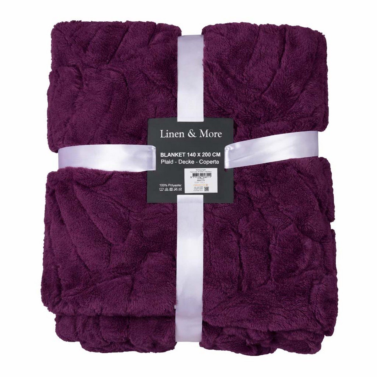 Linen & More Bladeren - plaid met bladmotief paars - 140 x 200 cm