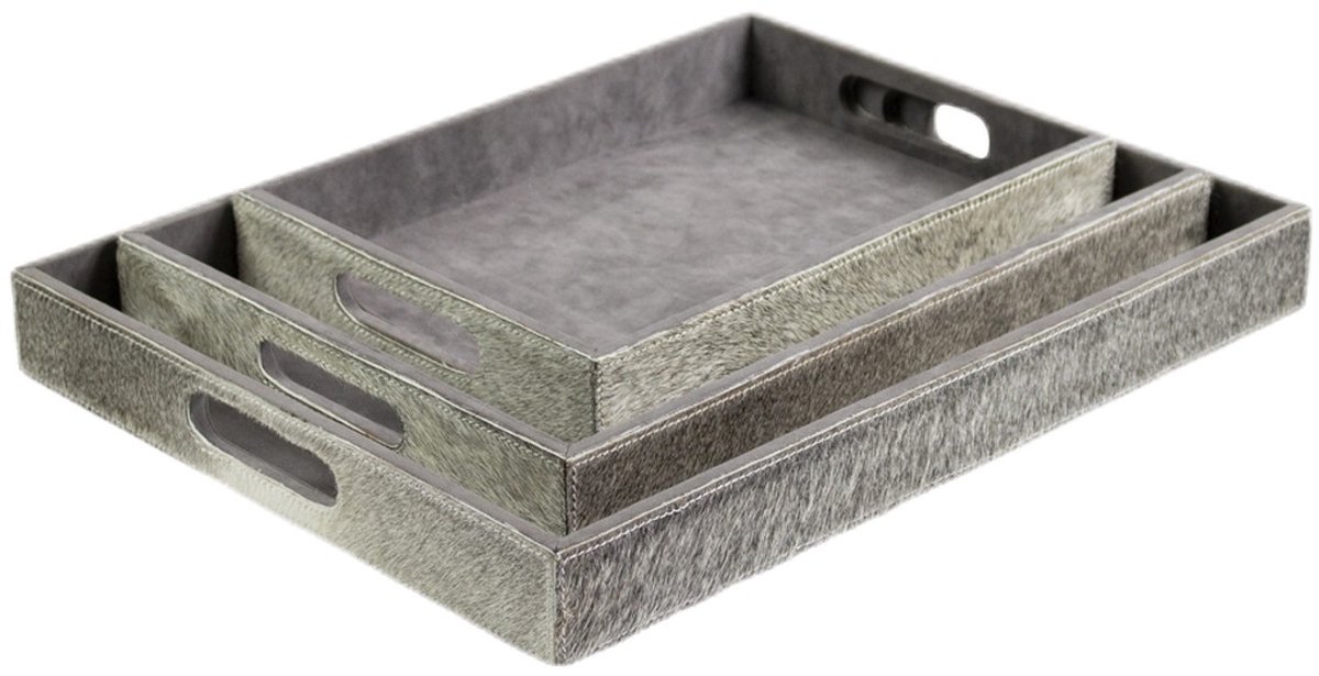 dienbladen koehuid rechthoek grey (set of 3)
