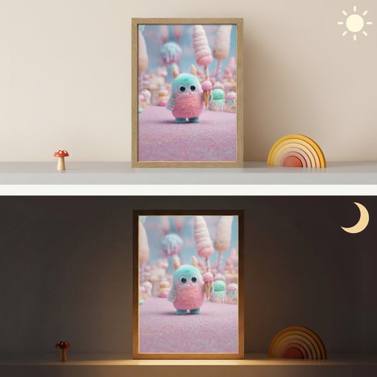 Nachtlampje 30x40 cm - Kinder lamp - Monster - Pastel - Roze - Snoep - Tafellamp kinderkamer draadloos - Slaapkamer lampje - Bedlamp kinderen - Kinderlampje - Wandlamp babykamer - Nachtlampjes van Merkloos — afbeelding 4
