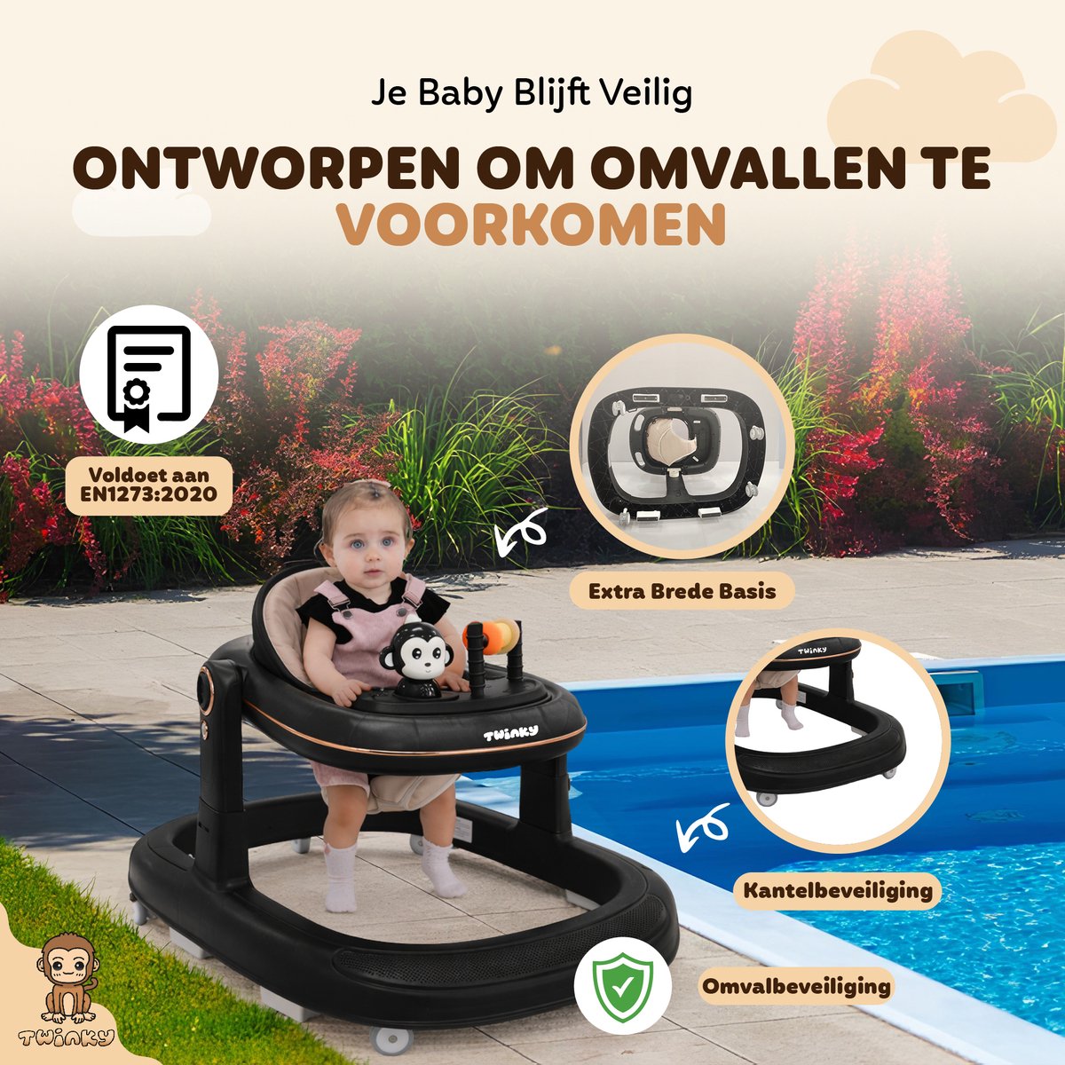 Twinky® Babywalker GO - 4-in-1 Loopstoel Baby & Loopwagen met 3-delige speelset – Loopstoeltje & Loopkar Inklapbaar inclusief Voetenmat en Steel – foto 5