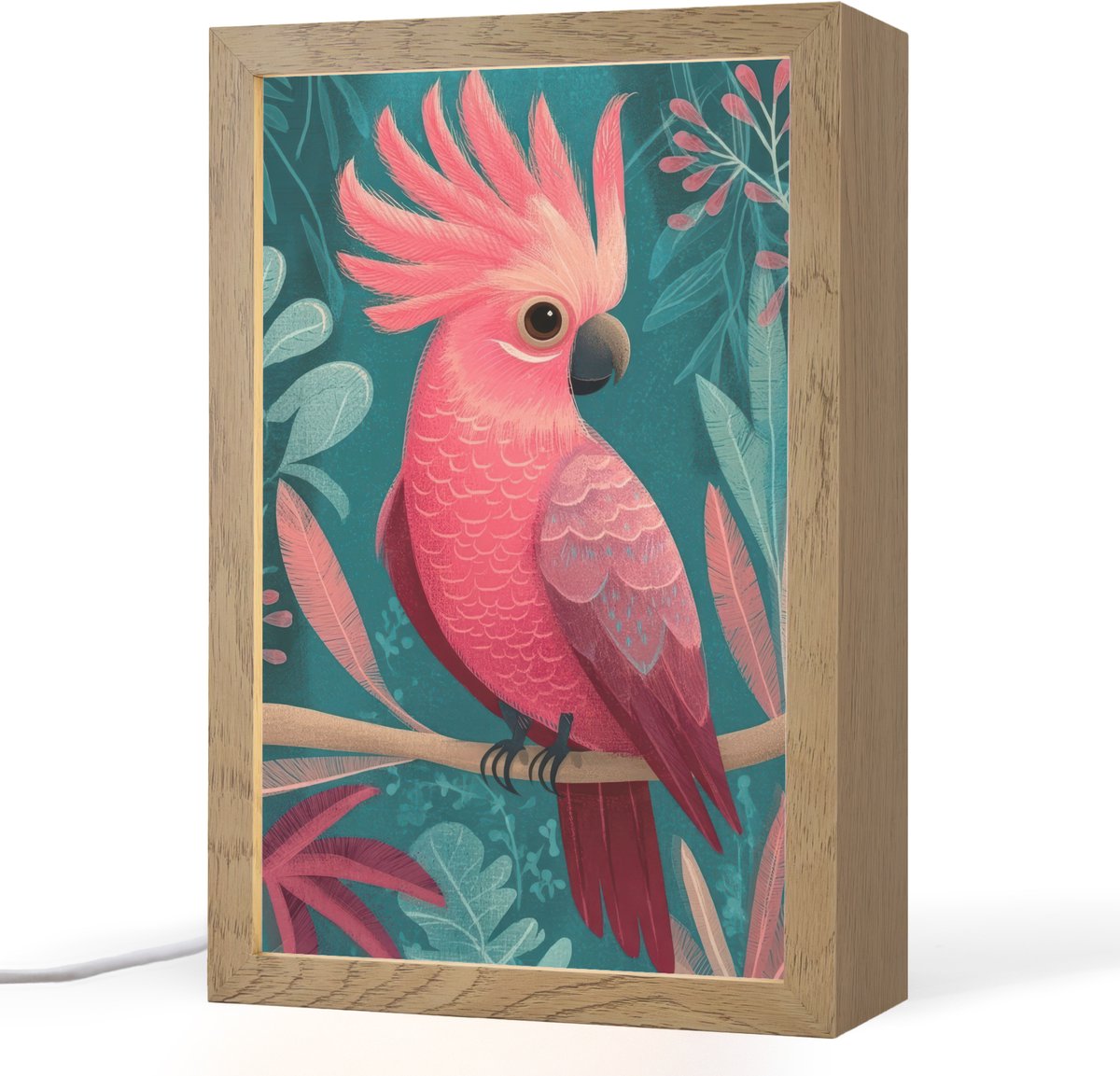 Tafellamp 20x30 cm - LED lamp - Kaketoe - Tropische bladeren - Tak - Decoratieve tafellampen - Dimbaar - Tafellampje slaapkamer - Woonkamer binnen