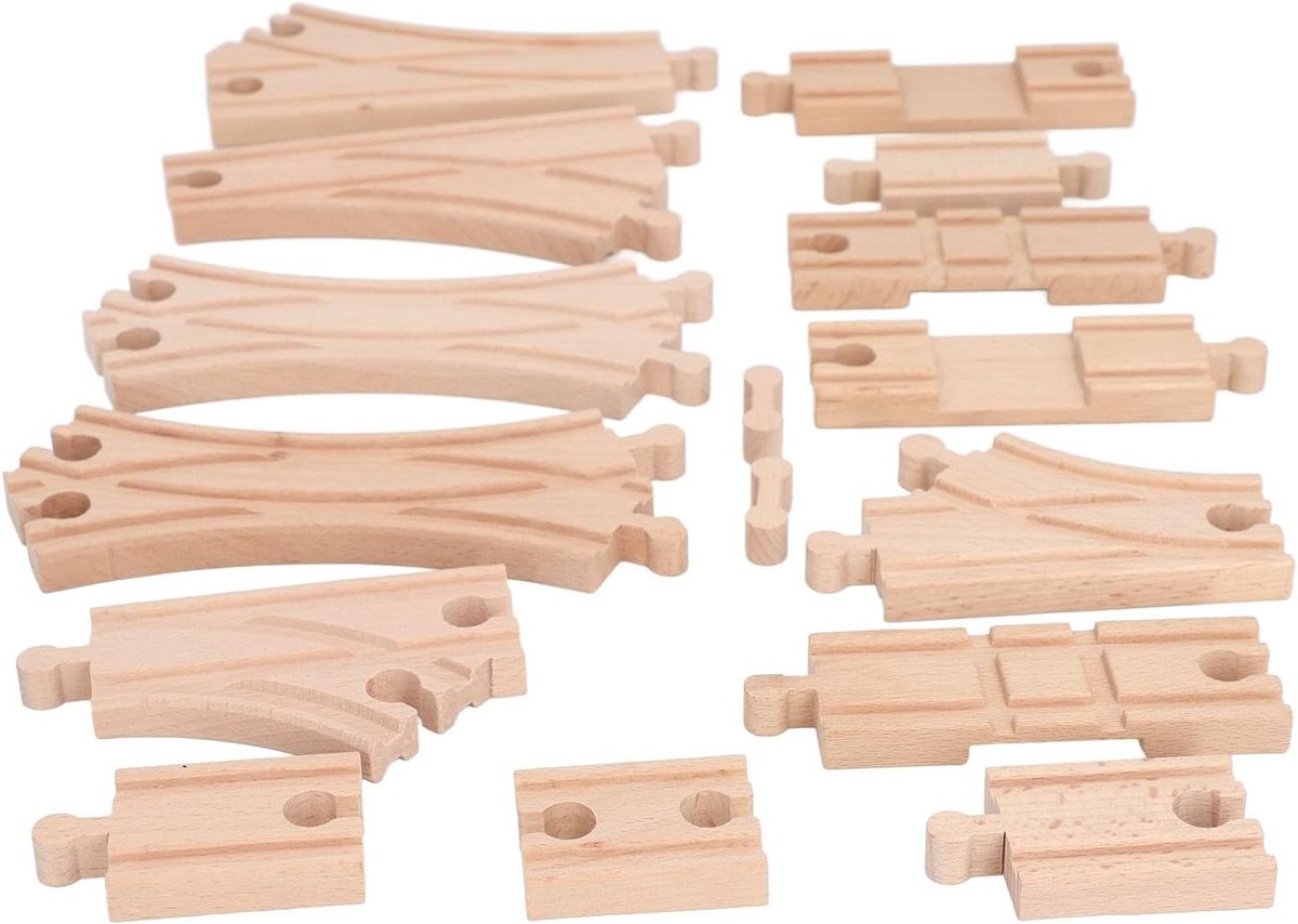 Houten Treinbaan Uitbreiding - Bouwset Kinderen - Creatief Spelen - Duurzaam Beukenhout - 22 x 18 x 4 cm