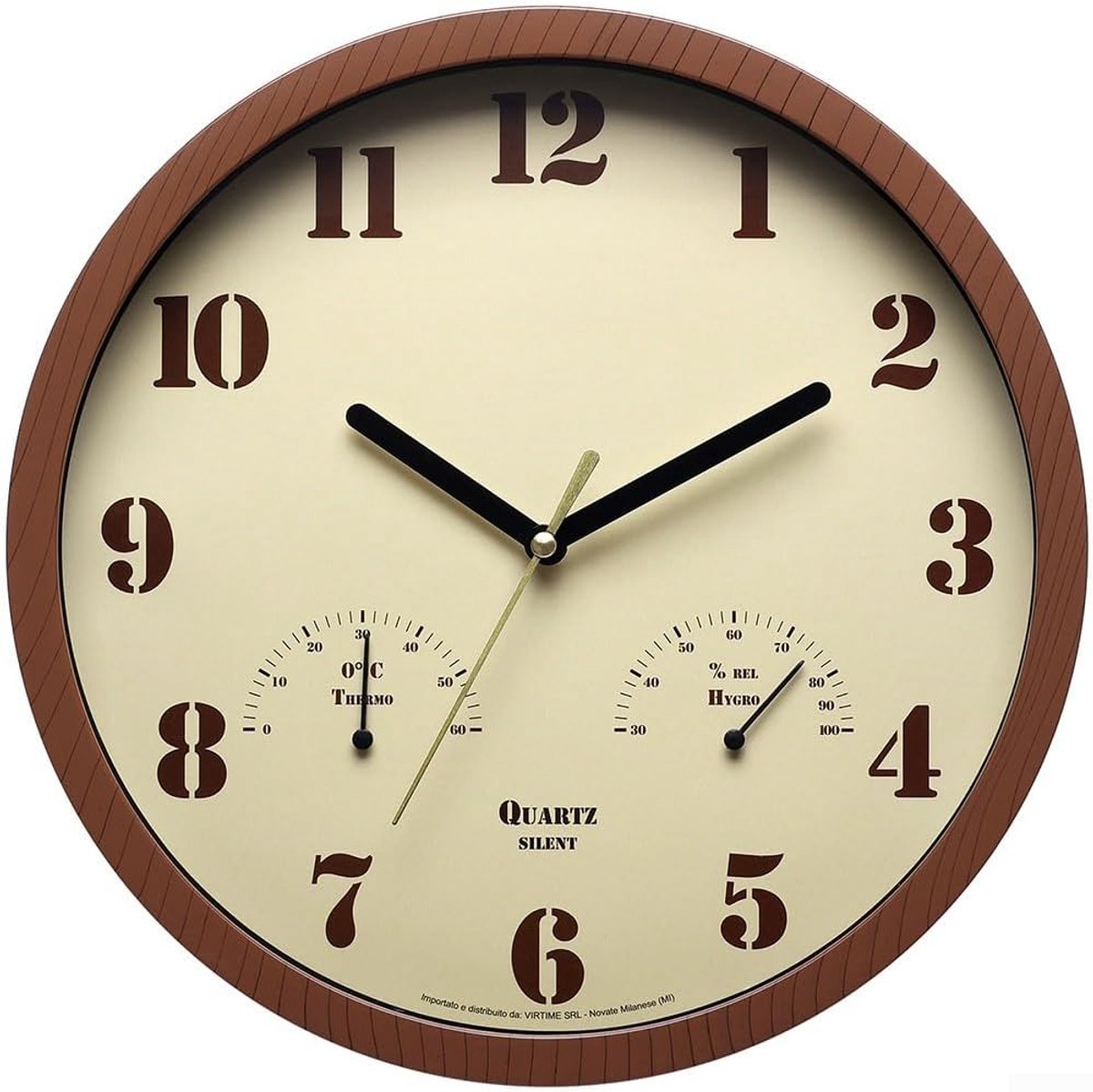 Buitenklok met thermometer - Wandklok weerbestendig - Terras en tuin - Stille werking met hygrometer - 255 cm diameter - Houtnerf