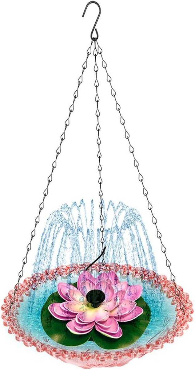 Hangend Vogelbad - Zonnefontein Water - Tuindecoratie Vogels - Lotusontwerp Zonne-energie - 23.5 x 45 cm - Roze