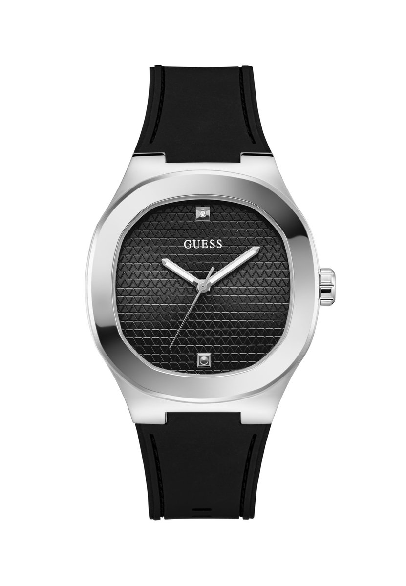 Guess Headline Quartz Analoog Horloge Zwart Kast: 100% Roestvrij Staal | Armband: 100% Siliconen 42 mm GW1005G1