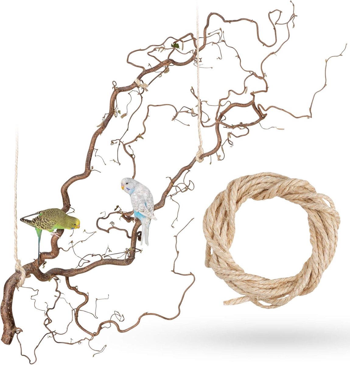 Vogel Speelplaats - Hangoppervlak - Volière Inrichting - Natuurlijke Kurkentrekker Takken - 80 x 30 x 200 cm - Hazelbruin