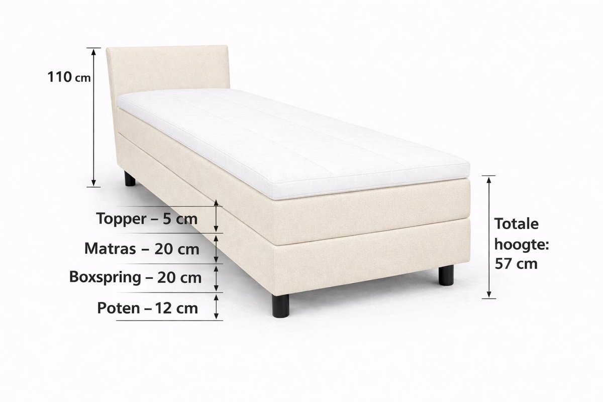 Boxspring Ayla Royal - 80x210 Compleet - Beige Glad - Ayla Matrassen - 1 persoons