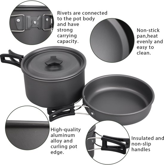 Camping Kookset - Camping Pannenset - 3-delig - Voor 2-3 Personen - Opvouwbaar - Aluminium - Theepot Pan En Steelpan - Oranje Handgreep van Merkloos — afbeelding 3