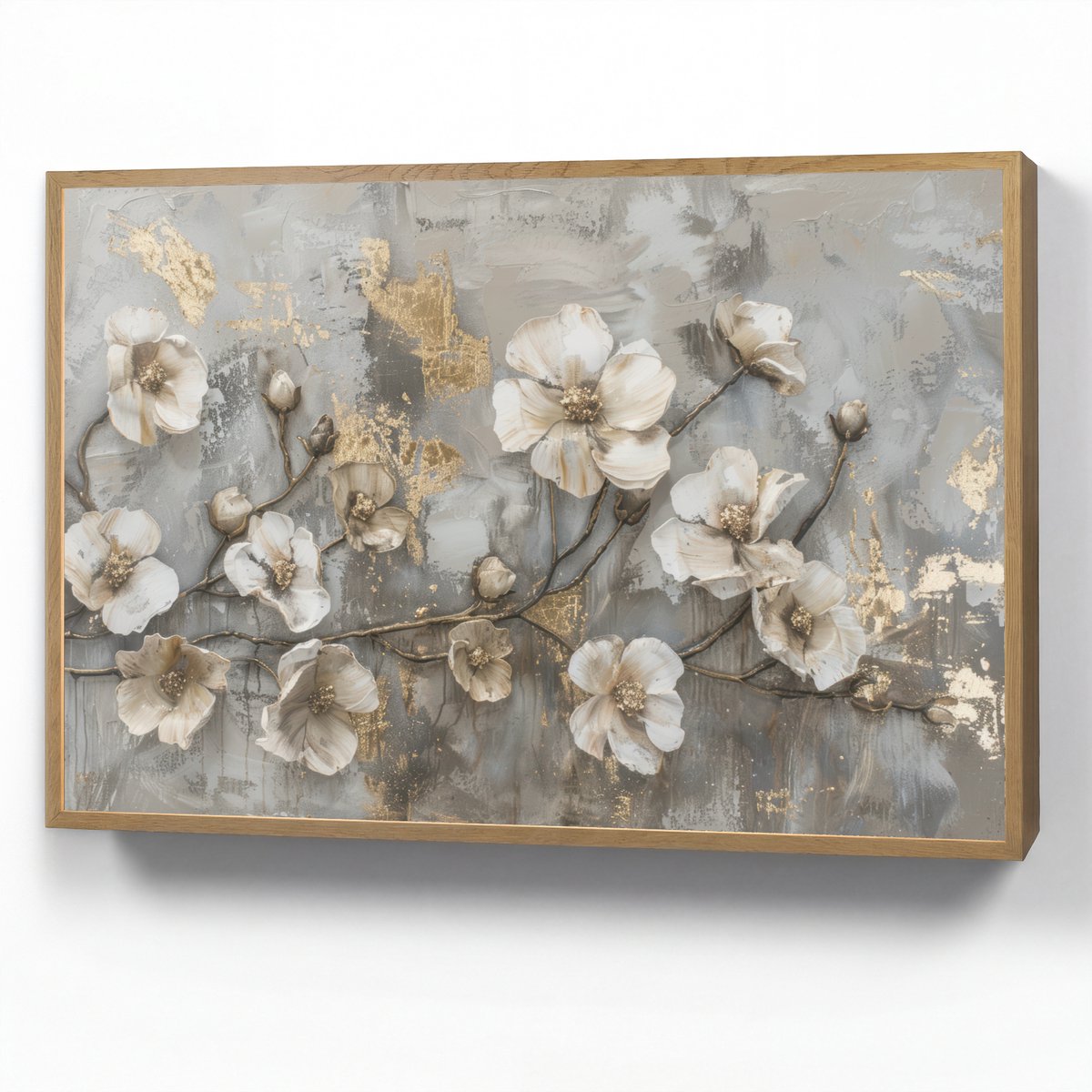 Wandlamp 100x70 cm - Oplaadbaar - Bloemen - Wit - Grijs - Goud - Luxe - Wandlampen binnen 