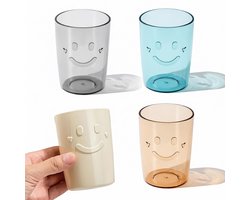 Set van 4 tandenborstelbekers voor de badkamer – Tandenborstelbeker - Spoelbekers – 300 ml – Kunststof – Beige/Grijs/Blauw/Geel