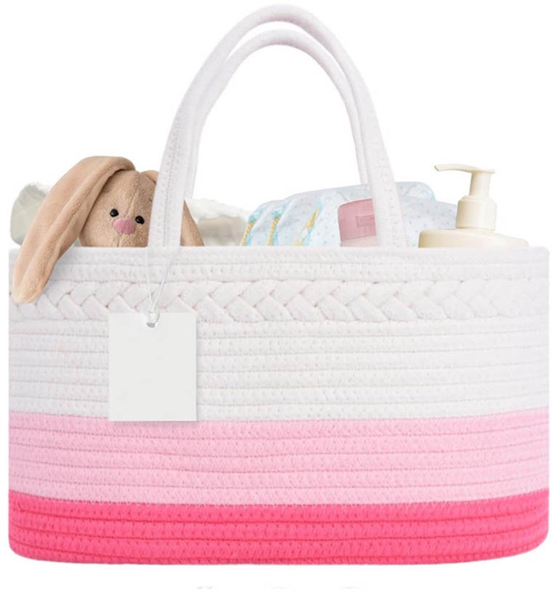 Opbergmand voor babyluiers – Luiertas - Luiermandje – Grote organizer van katoenen touw – Voor commodes - draagbare opslag in de auto – roze