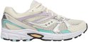 Crèmekleurige Saucony sneaker met paarse, zilveren en turkooise accenten. Sportief ontwerp met mesh.