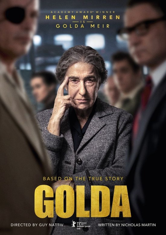 Blu-ray hoes met Helen Mirren als Golda Meir. Goudkleurige tekst 'GOLDA'.