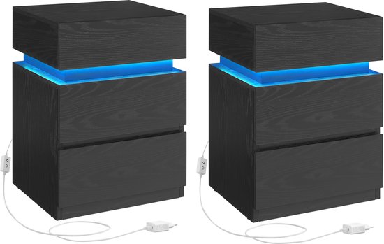VASAGLE - Nachtkastje - Met LED-verlichting - Set van 2 - 3 Lades - Modern Ontwerp