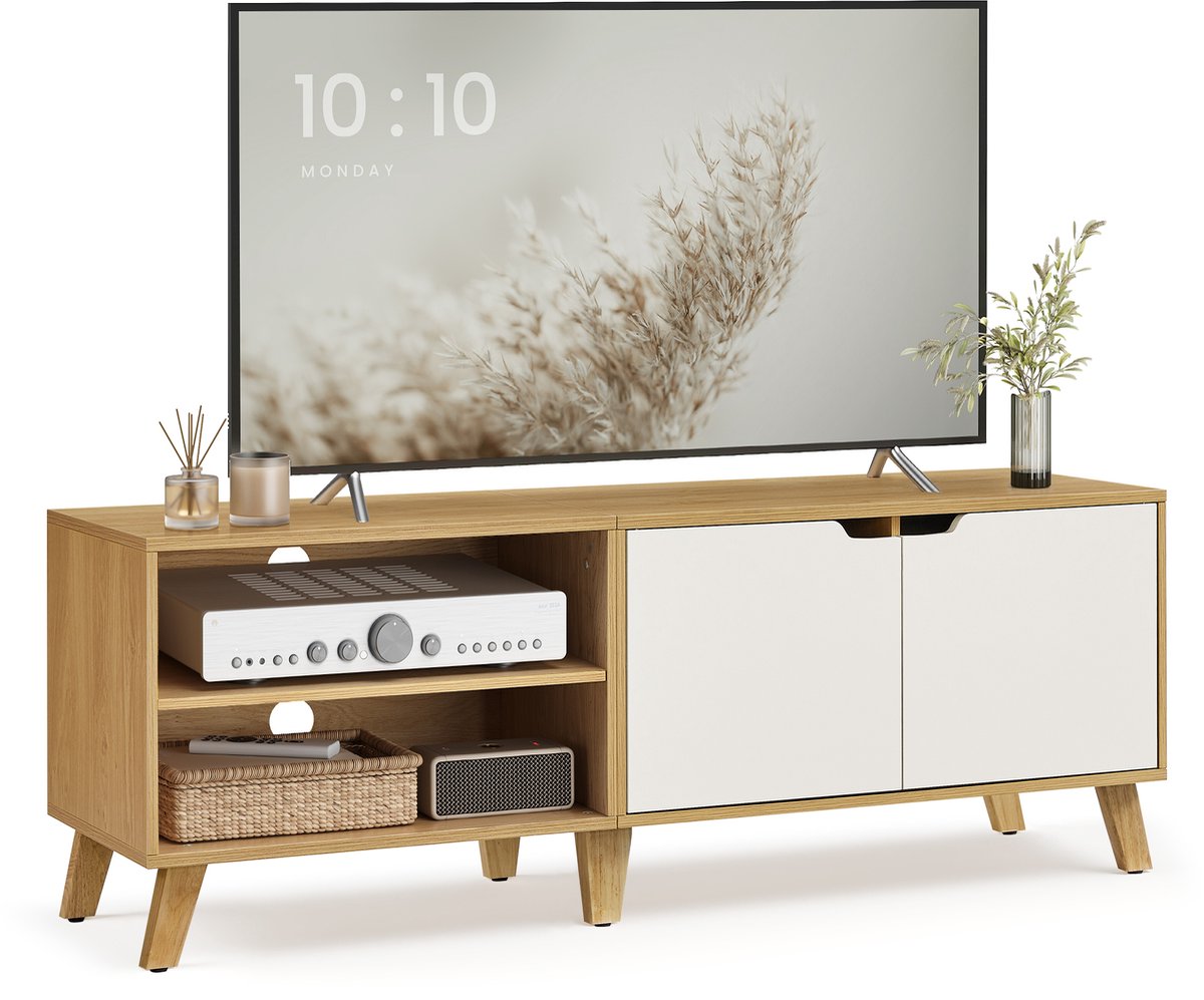 Vasagle TV Meubel - TV Kast - 2 Deuren - 140 cm Lang - Verstelbare Planken - Woonkamer Slaapkamer Natureiken
