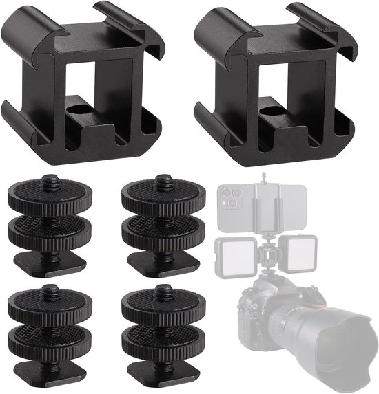 4-delige hot shoe mount set voor camera - 1/4" schroefadapter - statiefschroef - flitsschoenadapter - DSLR rig accessoire