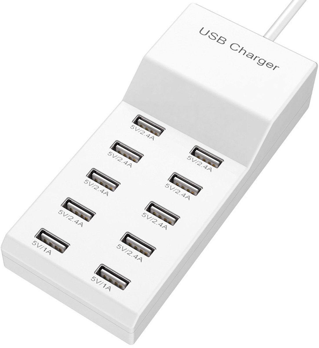 USB-wandlader met 10 poorten, gezinsformaat, USB-poorten voor meerdere apparaten (smartphones, tablets, laptops)