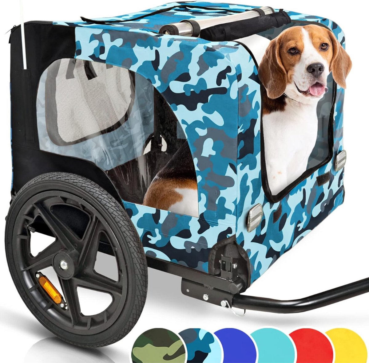 Aurixi® Hondenfietskar - Fietskar Hond - Fietsaanhanger voor Honden tot max. 45 KG - Hondenkar Opvouwbaar – Honden Fietskar - Incl. Vlag En Riem - Militair blauw - 109cm x 58cm x 70cm