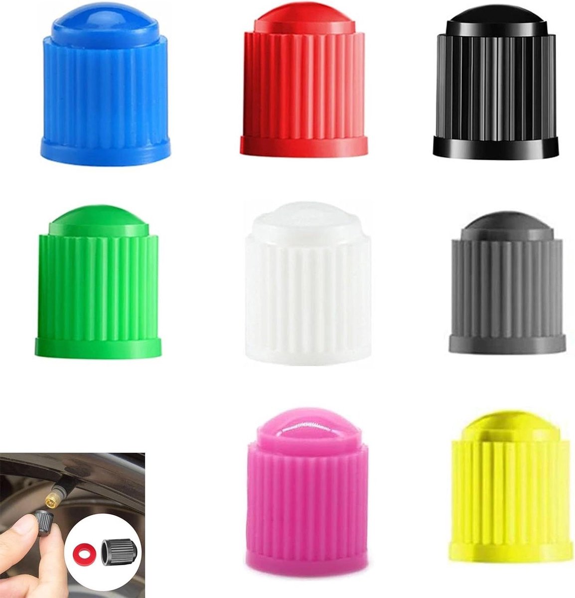 Cocoplus -Fietsventieldoppen - Ventieldoppen - 120 stuks - Fiets - Autoventielen - Kleuren - Geschikt voor fietsventielen - Autoventielen - Zwart - Rood - Grijs - Geel - Blauw - Roze - Wit - Groen