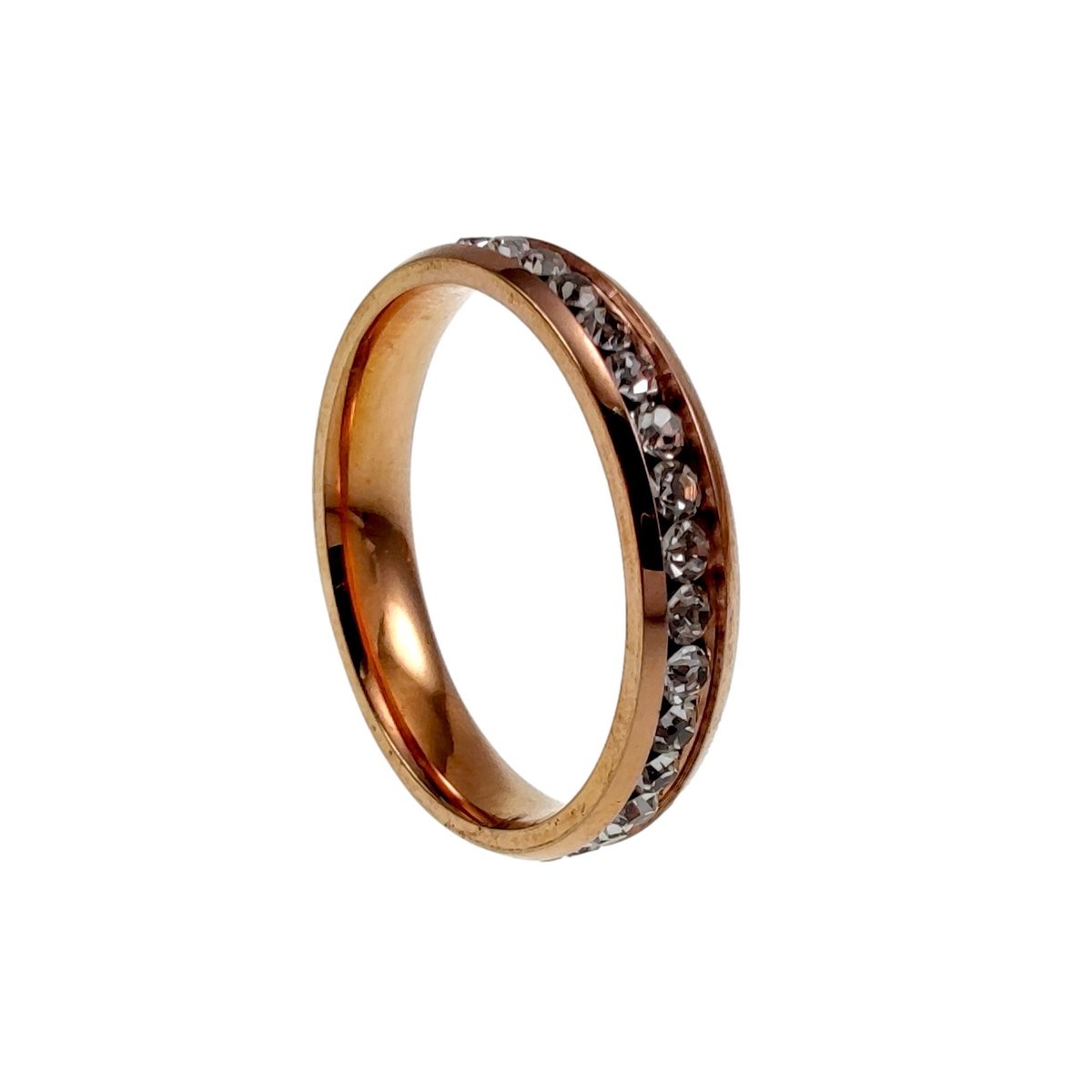 Ring met Strass Steentjes, Ring Dames, RVS Roségoudkleurig