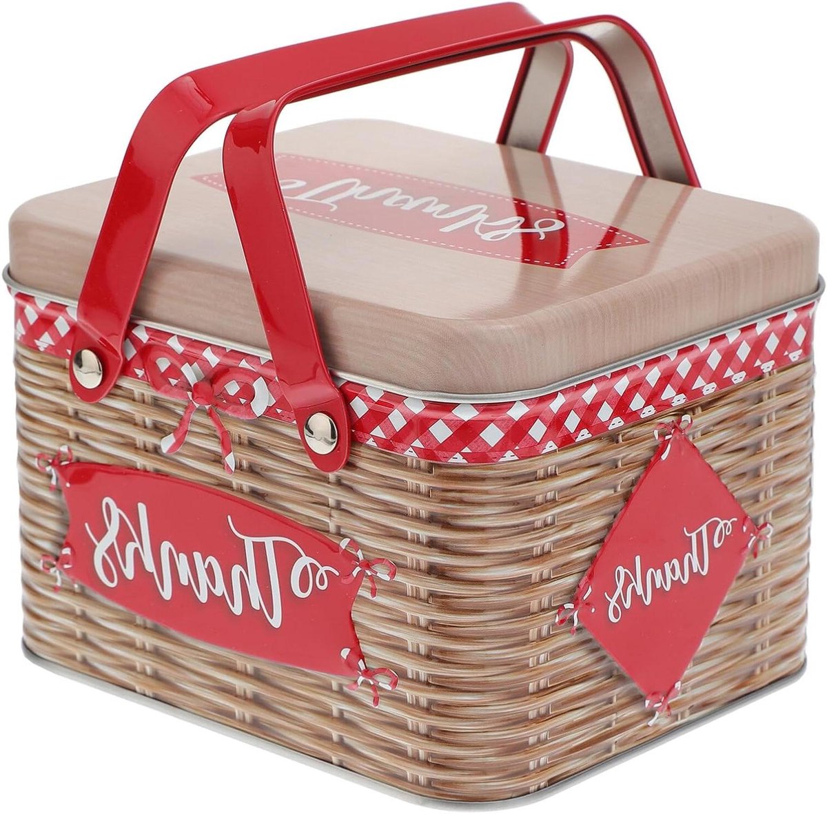 Retro Kerstblik met handvat - Koekjeshouder voor kerstmis - Rood met lege chips dozen