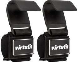 VirtuFit Lifting Hooks Pro - Zwart - Verstelbare pasvorm - Duurzaam Materiaal & Beschermlaag - Belastbaar tot 150 kg - Lifting Grips - Lifting Straps - Wrist Wraps