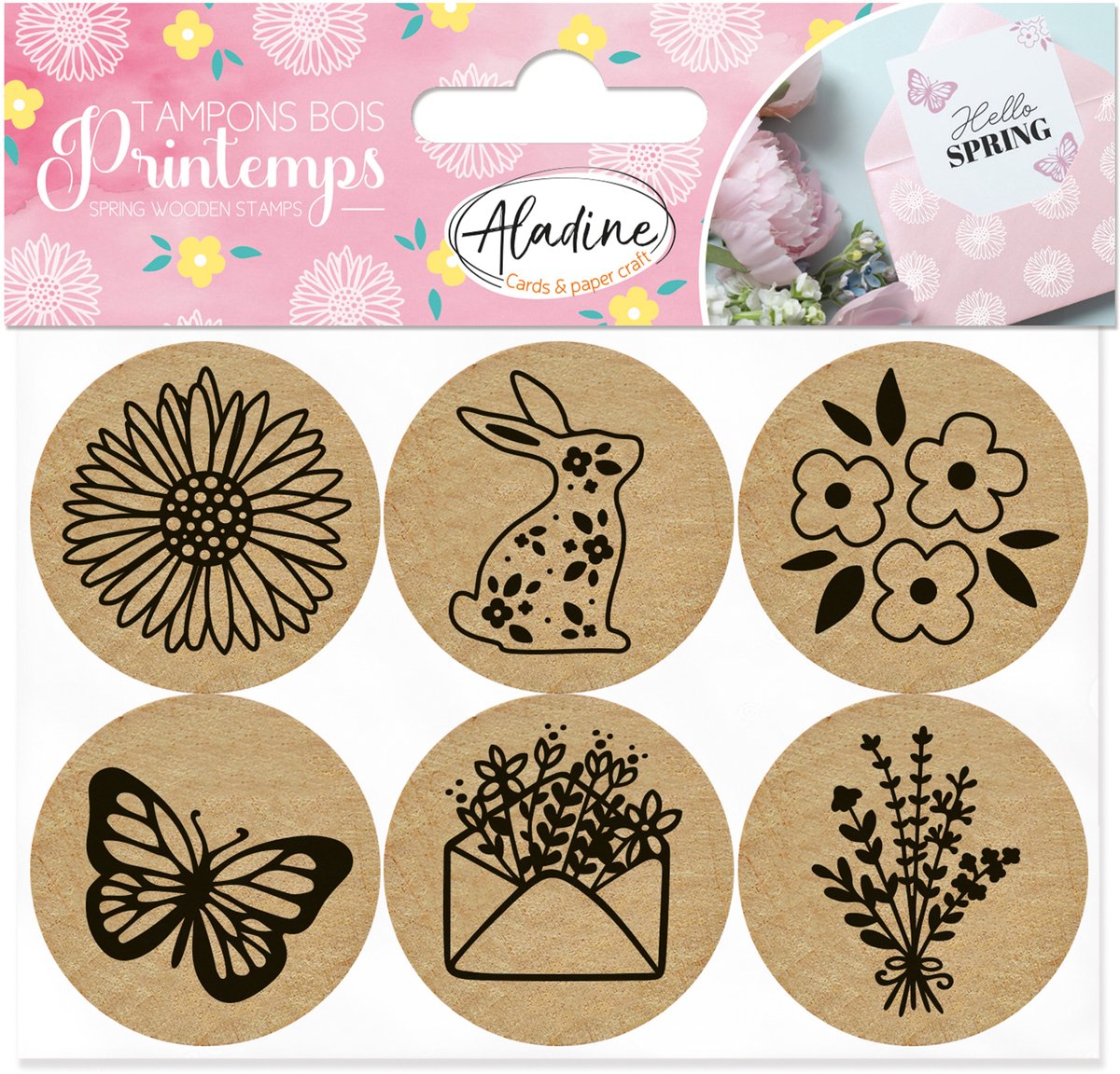 Aladine Ronde Houten Stempels Lente 6 stuks