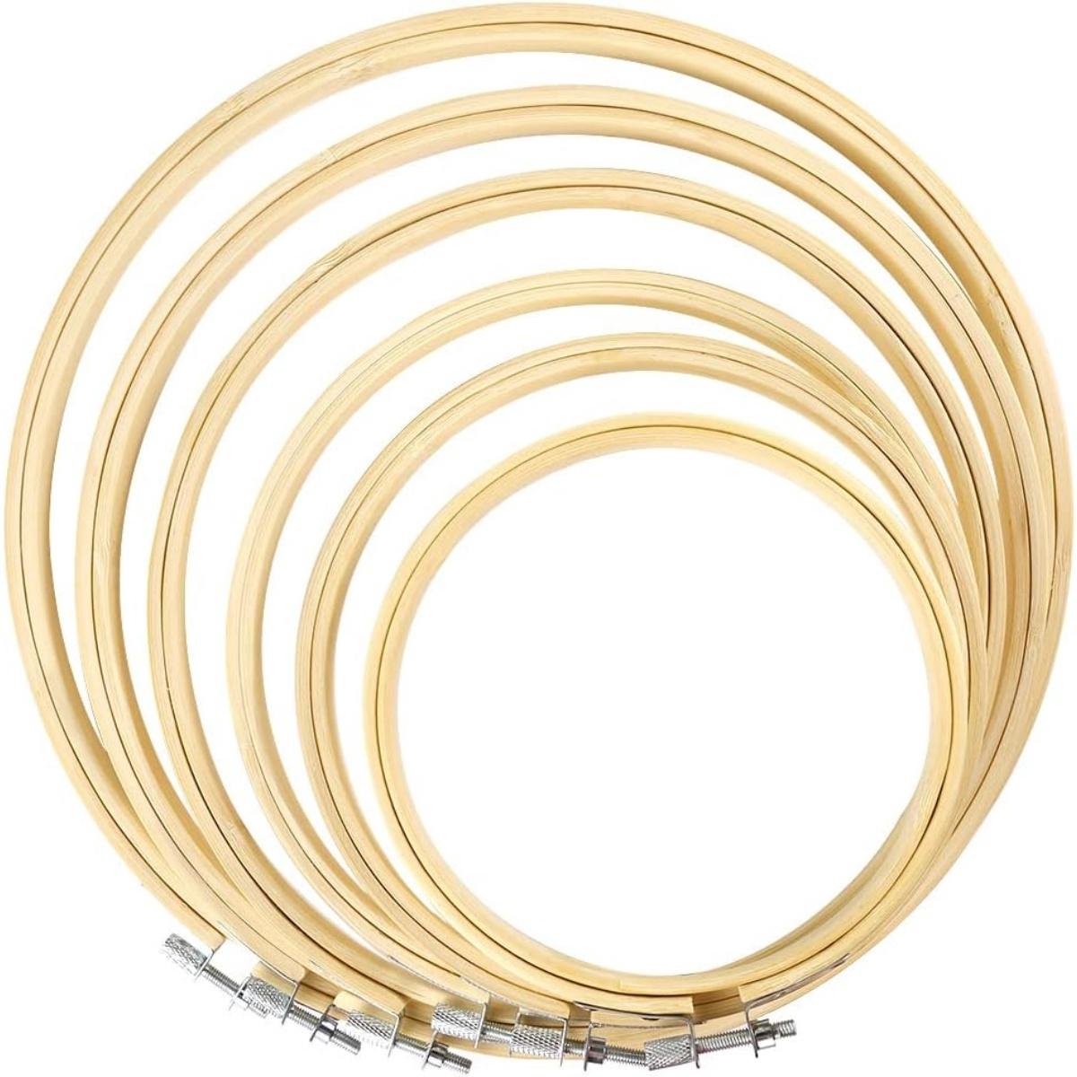 GELLDG Geweven frames - Borduurframes - Set van zes borduurframes - Ronde bamboe kruissteekcirkels - Diameter 10 tot 30 cm - Verstelbaar - Houten knutselframe - Geschikt voor kerstversieringen