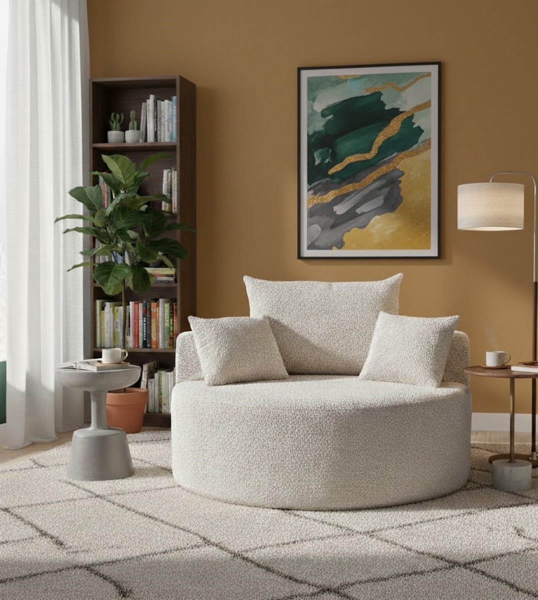 Moderne Chenille Lounge Fauteuil met Kussens – Comfortabele Cloud Armstoel voor Woonkamer, Slaapkamer, Lounge en Showroom – Nooit Montagedruk – House&Garden