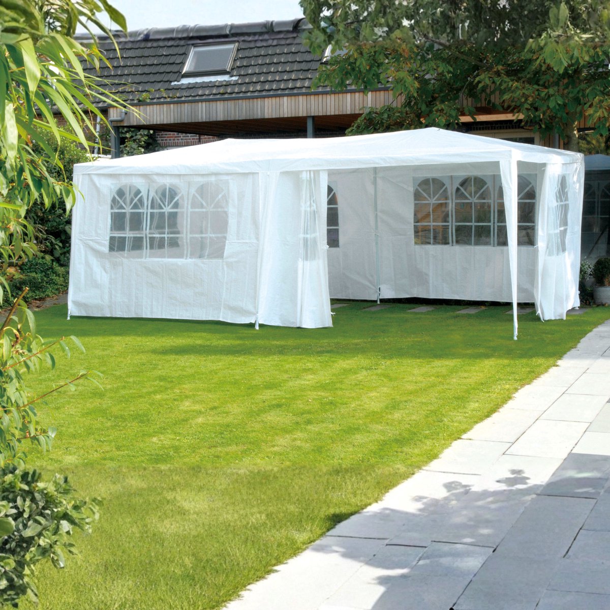 Kinzo Partytent 3x6 m - Tent Paviljoen voor 70 Personen - Tuinpaviljoen met 6 Zijwanden - Tuintent met Nokhoogte 2.5m - Feesttent Waterdicht en UV Bestendig - Wit – foto 8