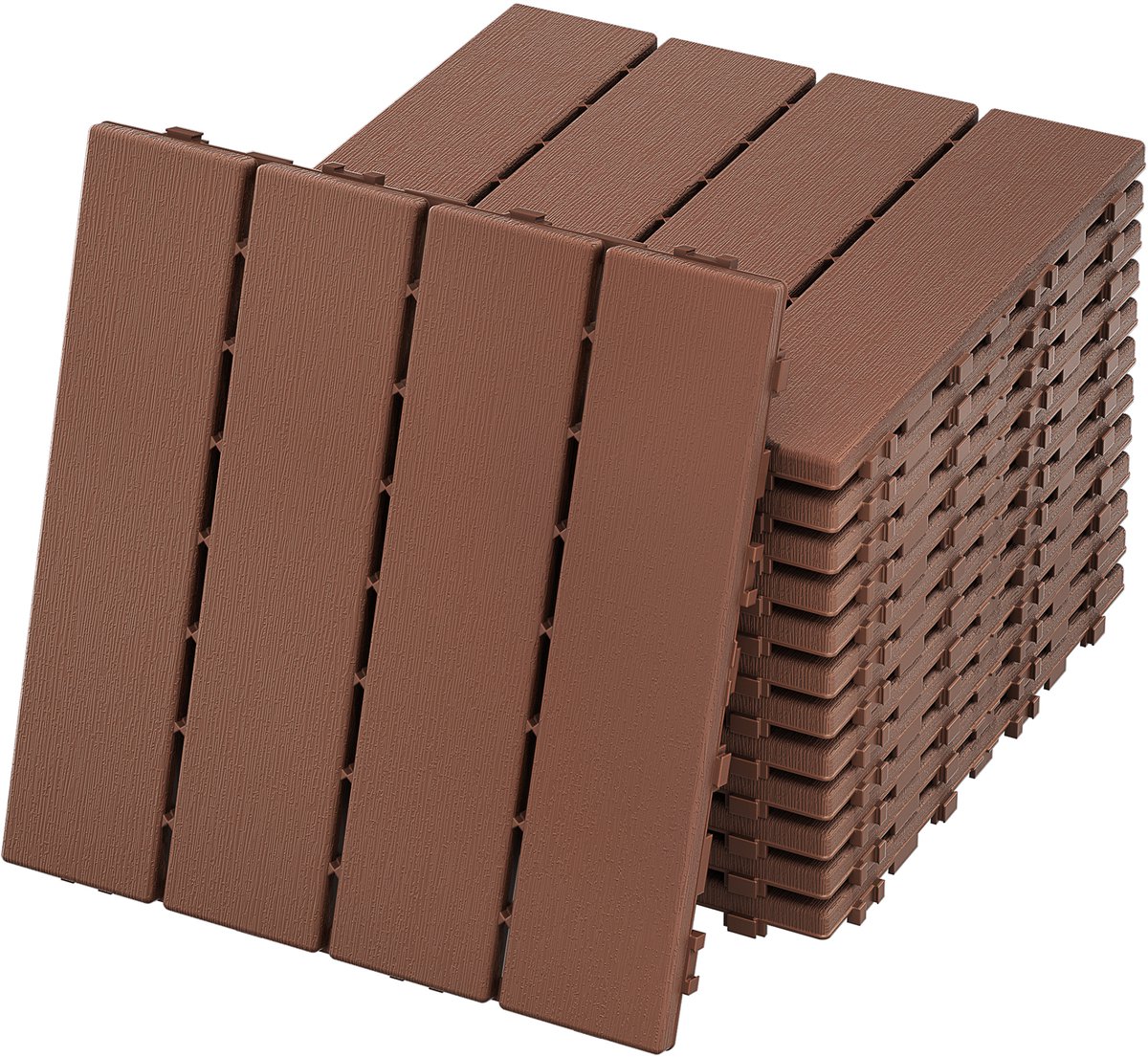 Aufun WPC kliktegels met houtlook - 1 m² - 11 stuks 30x30 cm - Roodbruin - Voor tuin en balkon