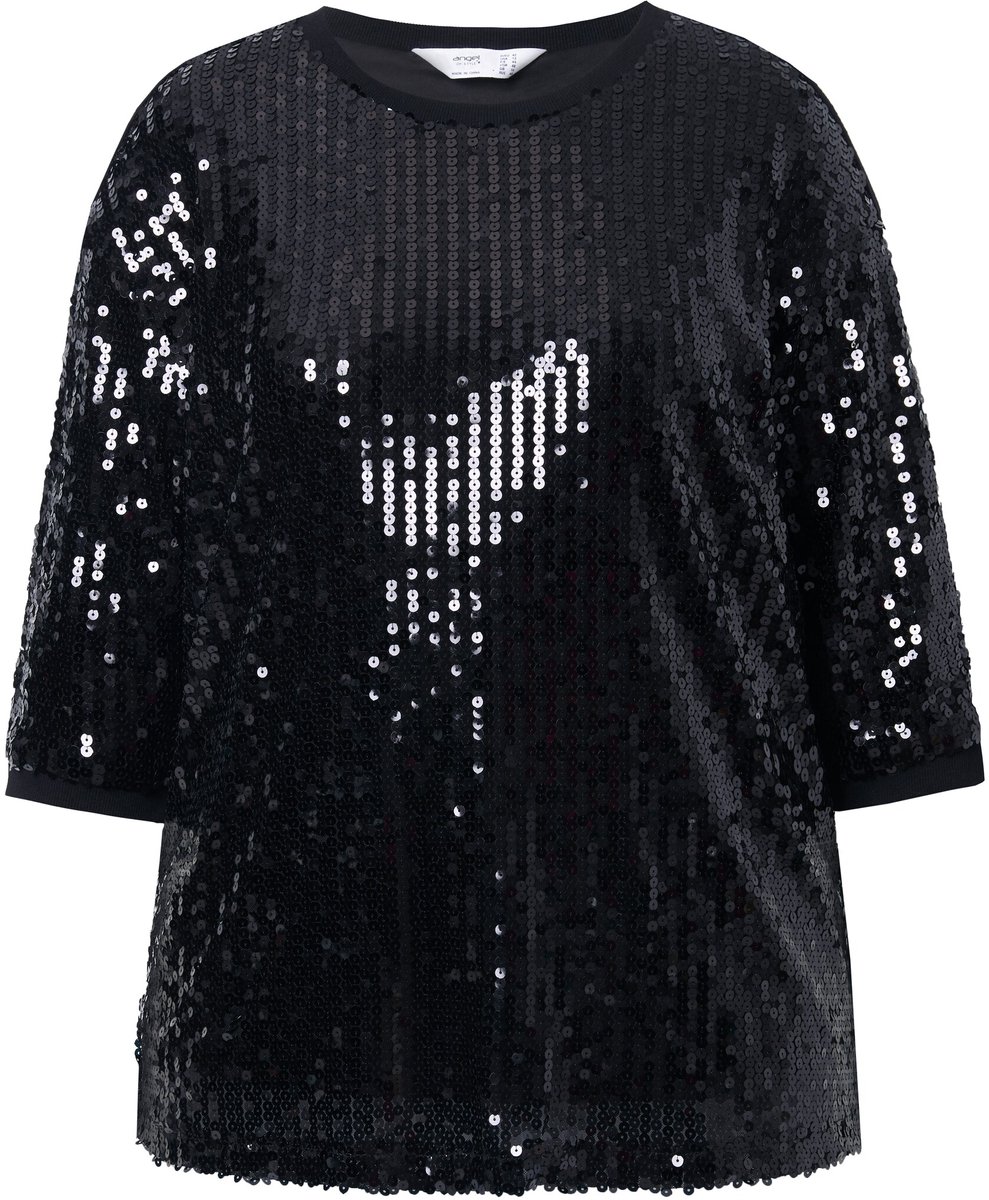 Angel of Style - Dames - T-shirtBoxy Fit pailletten - Zwart - Maat 60