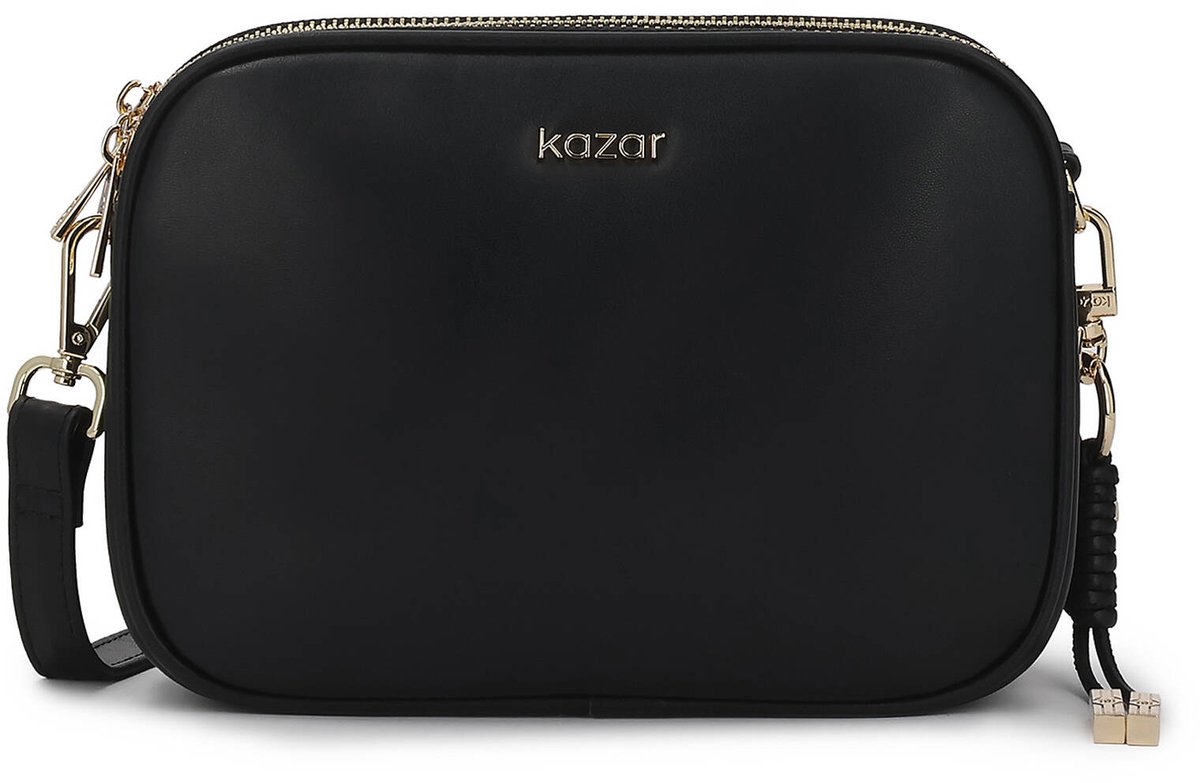 Black leather 3-compartment postbag with detachable key ring