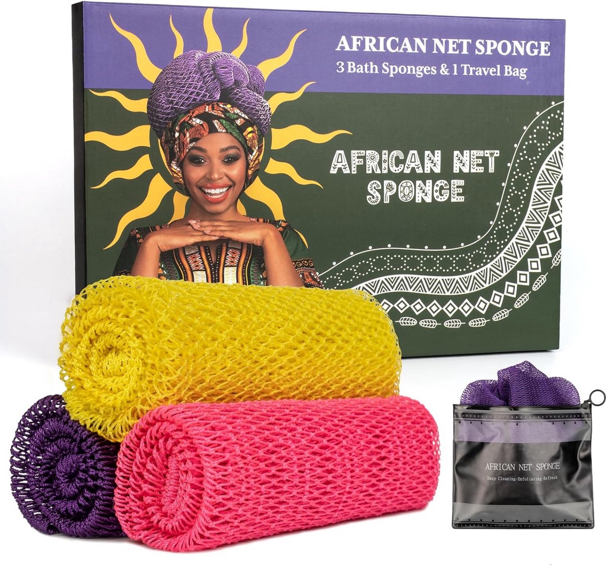 Set van 3 Verlengde Schuurborstels en Net Sponge voor een Diepe Reiniging