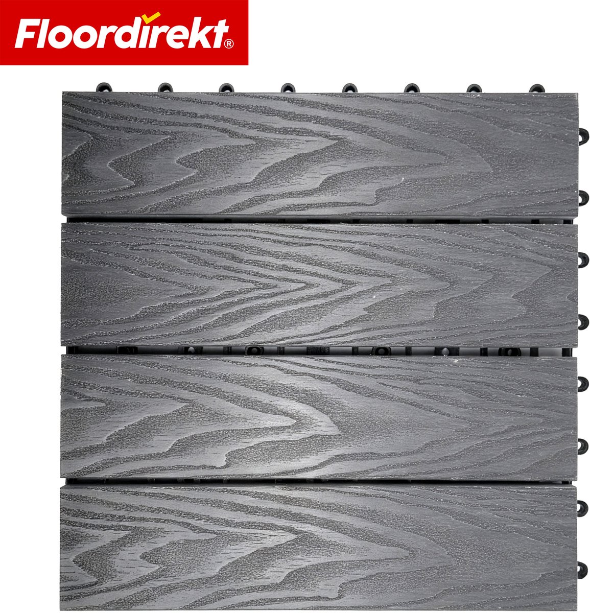 Floordirekt WPC-Terrastegels Noble 3D - Moderne Kliktegels - 30 x 30 cm - Set Van 11 = 1 m² - Voor Balkon & Terras - in Moderne Grijze 3D-Houtlook