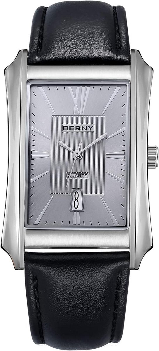 Heren Horloge Business Casual Quartz RVS Kast Leren Band Rechthoek