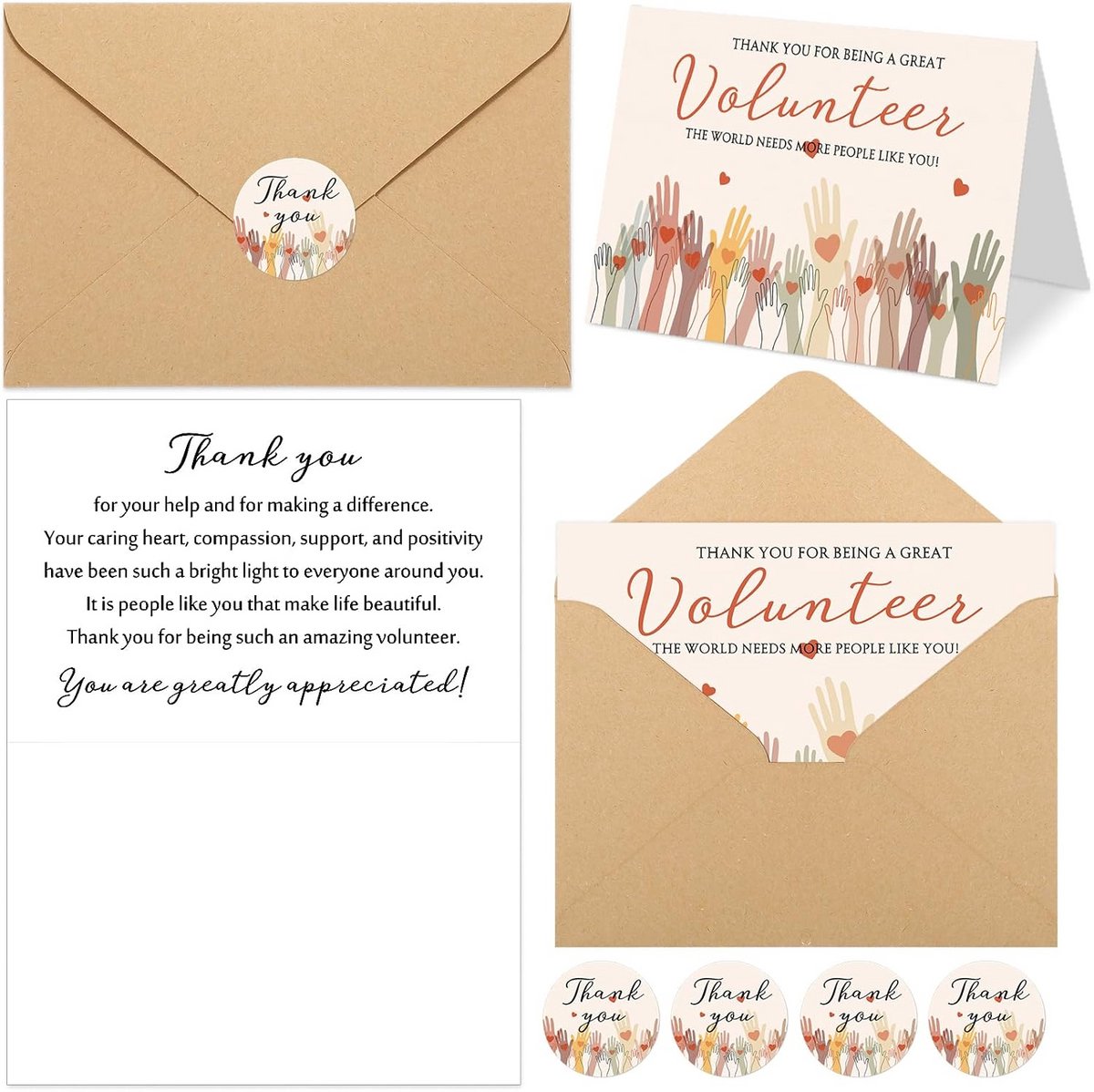 50 Stuks Bedankkaarten Set Inclusief Enveloppen en Stickers - Waardering Uiten voor Vrijwilligers en Personeel