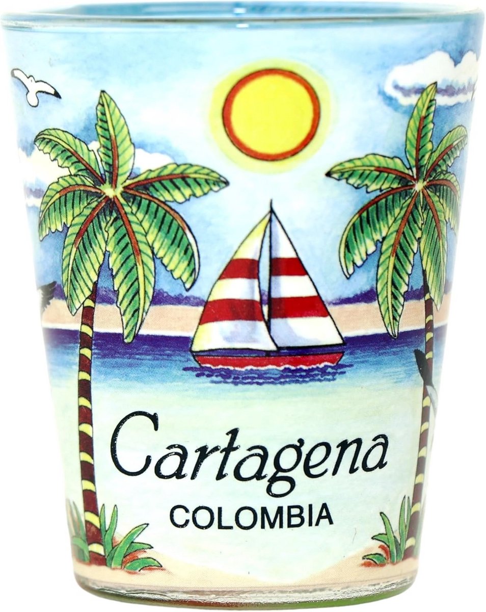 Colombia Cartagena Souvenir Borrelglas Blauwe Palmen