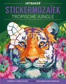 Mosaïque d'autocollants jungle tropicale avec un gros plan de la tête d'un tigre.