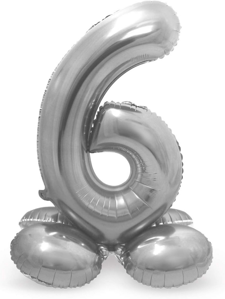 Staande Folieballon Cijfer 6 Zilver - 72 cm Hoog