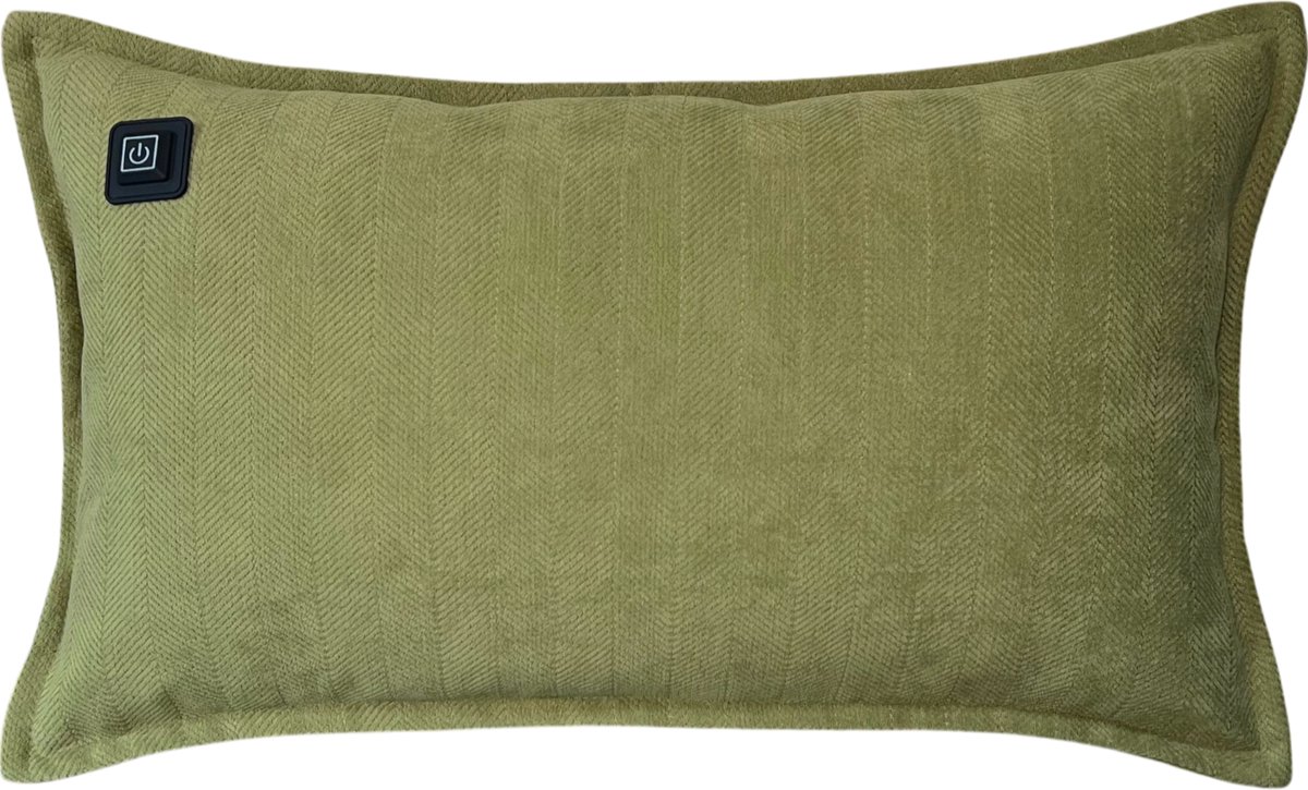Warmpi® Draadloos Warmtekussen 30x50cm – Incl. 10.000mAh Powerbank – Infrarood Elektrisch Kussen met 3 Warmtestanden – Chenille Groen – USB & Netstroom – 3m Kabel